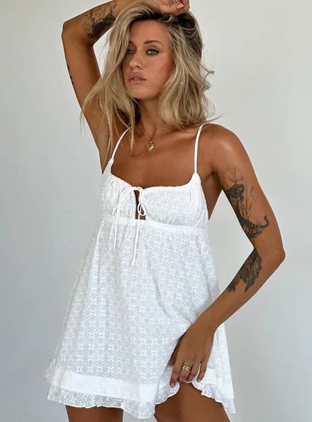 Summer Dresses | Princess Polly USA Mini Dress Princess Polly, Neckline Slimmer, Picnic Dress, Mini Dress White, Mini Dress Fashion, Dress Princess, Grad Dresses, White Embroidery, Casual Tank Tops