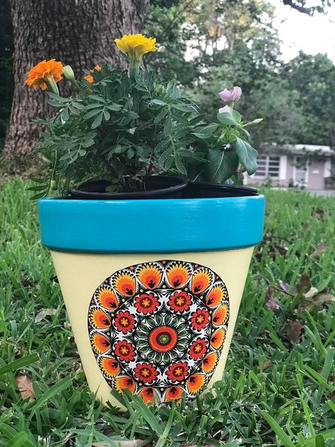 Painted Flower Pots Terra Cotta Mandala, Hand Painted Pots, Painted Terracotta, Terracotta Plant Pots, Painted Clay Pots, Painted Terra Cotta Pots, Clay Flower Pots, Room Size, Painted Pots