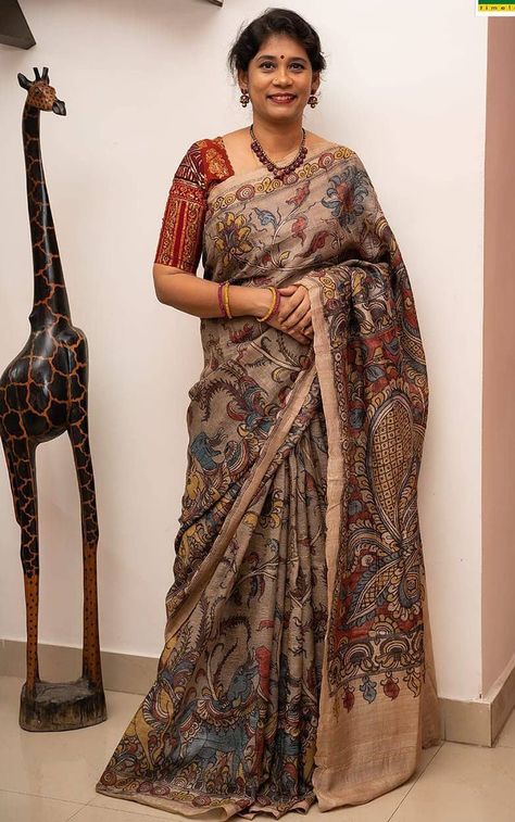 Kalamkari Tussar Silk Saree, Pen Kalamkari Saree Blouse Designs, Blouses For Kalamkari Sarees, Blouse Designs For Kalamkari Saree, Kanchi Kalamkari Pattu Sarees, Tusser Silk Saree With Price, Pen Kalamkari Dresses, Tussar Saree Blouse Designs, Kalamkari Silk Sarees With Price