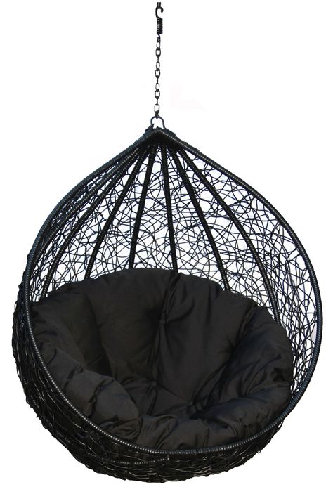 Black hanging chair Chair In Bedroom, Hanging Rattan Chair, Ceiling Chair, Indoor Hanging Chair, Hanging Chair Indoor, Indoor Hammock Chair, Egg Chairs, Hanging Chair With Stand, Hanging Chair From Ceiling