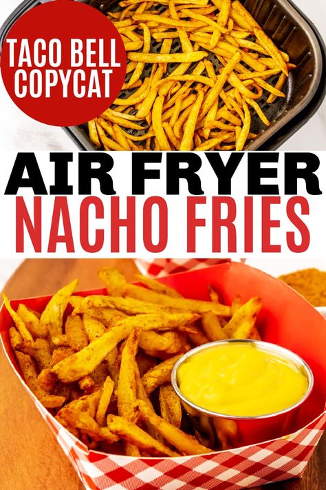 Making copycat Taco Bell nacho fries at home in the air fryer is easy and the results are delicious. The best part is you can have them anytime! #airfryer #nachofries #airfryerrecipes via @sweeterbydesign Nacho Fries Taco Bell Recipe Air Fryer, Copycat Taco Bell Nacho Fries, Nacho Fries Taco Bell Recipe, Taco Bell Nacho Fries Recipe, Taco Bell Nacho Fries, Air Fryer Munchies, Nacho Fries, Taco Bell Recipes, Air Fry Recipes