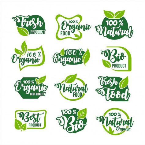 Organic Food Labels, Food Company Logo, Food Font, Organic Food Logo, Food Typography, Organic Logo Design, Fresh Logo, Fruit Logo, Cute Vector