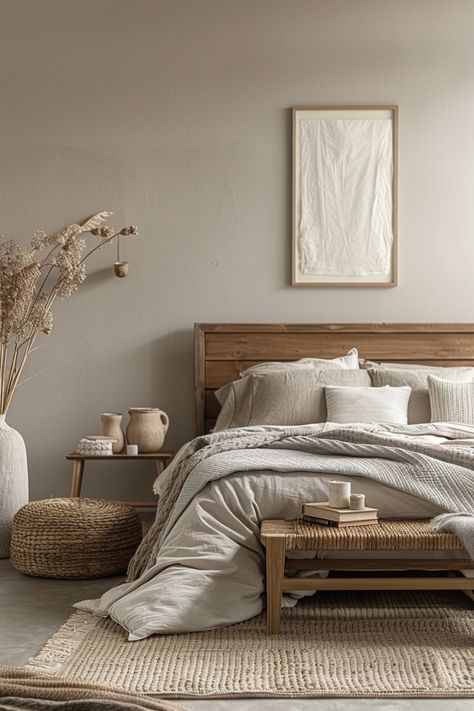 Organic Modern Bedrooms, Neutral Warm Bedroom, Scandinavian Bedroom Minimalist Modern, Farmhouse Terrace, Natural Bedroom Ideas, Quiet Bedroom, Organic Modern Bedroom, Organic Bedroom, Airy Bedroom