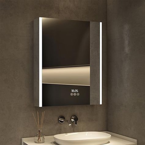 Amazon.com: HBEZON Medicine Cabinet with LED Lights and Mirror, 24 x 36 Inch Surface or Recessed Mounted Bathroom Cabinet with Door, Clock&Temp, Defogger, Memory Function, 3-Color Mode, Outlet&USB, Dimmer : Home & Kitchen Mirrors And Lights, Medicine Cabinet With Mirror, Recessed Medicine Cabinet, Lighted Medicine Cabinet, Cabinet With Mirror, Bathroom Storage Solutions, Perfect Bathroom, Deep Shelves, Bathroom Wall Cabinets