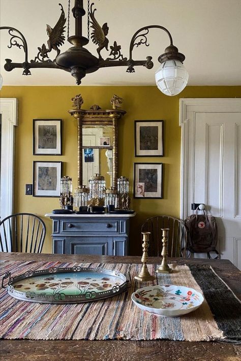 Ochre Dining Room, Ochre Chandelier, Country Kitchen Inspiration, James Coviello, Sunday Morning Coffee, English Decor, English Cottage Style, Cottage Interior, Cottage Interiors