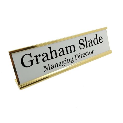 Gold Free Standing Personalised Desk Name Plate Custom Sign Plaque Work Office by BadgemasterShop on Etsy Office Name Plate, Personalized Desk Name Plate, Office Desk Name Plates, Desk Plaques, Name Plate Design, Front Plate, Office Names, Desk Name Plate, Personalized Desk