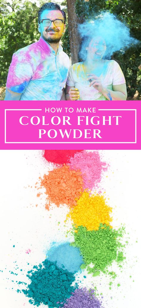 How to make color powder! An easy DIY tutorial for creating colorful powder for a color fight or color run. So simple and so fun. You can use color powder for birthday parties, graduations, gender reveals, baby showers, weddings, and lots more. Click for the recipe. Color Run Powder, Ty Dye, Holi Powder, Color Wars, Powder Dye, Holi Colors, Colored Chalk, Diy Chalk, Gender Reveals