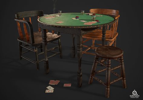 ArtStation - Pokertable - Wild West Prop Set, Ahmet Bluhm Steampunk Props, 3d Practice, Interior Concept Art, Low Poly Car, Cowgirl Room, 3d Cinema, Feudal Japan, Anatomy Sculpture, Props Concept