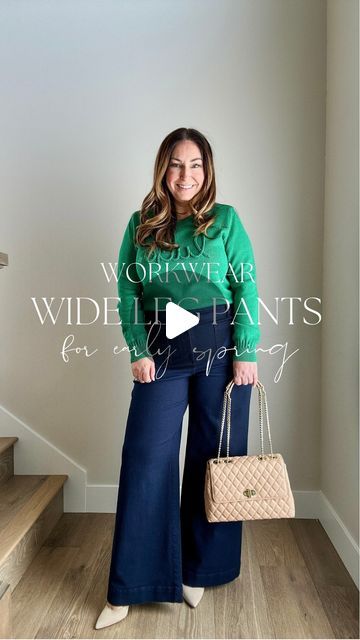 Ryanne Janca on Instagram: "MIDSIZE WORKWEAR 💙 3 Ways to Wear Wide Leg Twill Pants These wide leg pants are the perfect business casual addition to your early spring work wardrobe. They are a thicker twill and come in 5 colors, size 00-18 plus petite, reg & tall inseams 🙌🏻 I paired the navy with a sweater for ☘️St. Patrick’s Day, a lighter weight stripe sweater and @gibsonlook blazer and finally a tee and blazer for your warmest weather look. 👇🏻Which is your favorite 1, 2 or 3? 📲 Comment SHOP for detailed sizing, outfit links & discount codes to your DM (you must be following me for it to work!!) 👋🏻 FOLLOW for more mid-size, size 12/14 L/XL workwear outfit inspo @therecruitermom #workwearstyle #size12 #businesscasual #classicstyle #workpants Size 12, size 14, workwear, midsize Wide Leg Work Outfit, Navy Blue Pants Outfit Women, Navy Wide Leg Pants Outfit, Mid Size Work Outfit, Wide Leg Pants Outfit Plus Size, Plus Size Wide Leg Pants Outfit, Navy Blue Pants Outfit, Wide Leg Pants Outfit Work, Wide Leg Pant Outfit