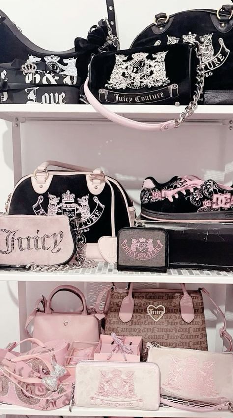 Y2k Juicy Couture Bag, Juicy Couture Collection, Juicy Couture Aesthetic, Vintage 2000s Aesthetic, Juicy Bag, 00s Mode, Mcbling Fashion, Doll Closet, Colorful Handbags