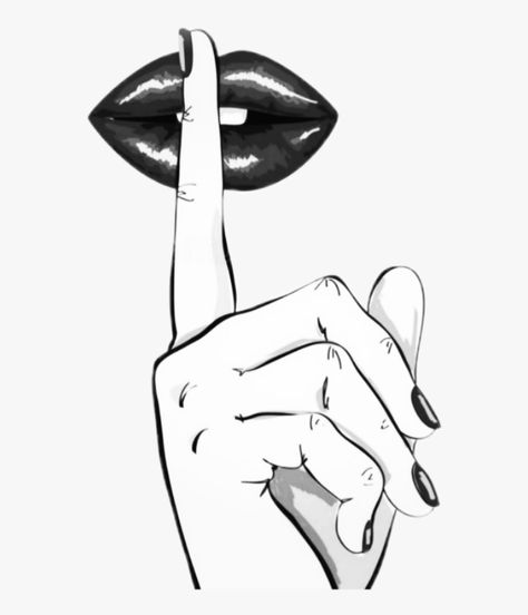 Sticker Tumblr Aesthetic, Shhh Lips, Shhh Tattoo, How To Draw Fingers, Aesthetic Black And White, Lip Drawing, Mouth Drawing, I Have A Secret, Lips Drawing