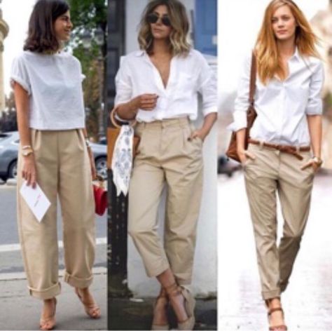 Chino Pants Women, White Shirt Outfits, Womens Chinos, Women Outfit, 가을 패션, White Shirts, Street Style Outfit, Look Fashion, Shirt Outfit