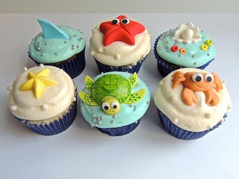 Under The Sea Cupcakes, Banana Chocolate Chips, Ocean Cupcakes, Kids Charity, Cupcakes For Kids, Sea Cupcakes, Beach Cupcakes, Boys Food, Ocean Birthday Party