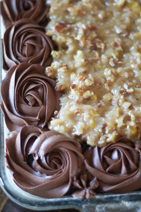 The Best German Chocolate Cake - Jen Around the World German Chocolate Frosting, Homemade German Chocolate Cake, German Chocolate Cake Recipe, German Chocolate Cake Mix, Chocolate Sheet Cake, Sheet Cake Recipes, German Chocolate Cake, German Chocolate, Cake Mix Recipes