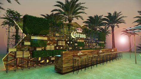 CORONA - SUNSETS on Behance Water Park Ideas, Beer Garden Ideas, Outdoor Pavillion, Outdoor Beer Garden, Brand Activations, Pop Up Bar, Beach Events, Stall Designs, Restaurant Concept