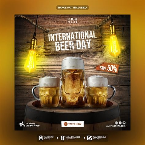 PSD international beer day social media ... | Premium Psd #Freepik #psd Beer Social Media Post, International Beer Day, Beer Day, Social Media Post Template, Post Templates, Social Media Posts, Media Post, Social Media Post, Banners