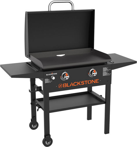 Blackstone 1883 Original 28” Griddle with Integrated Protective Hood and Counter Height Side Shelves, Powder Coated Steel, Black Propane Griddle, Flat Top Grill, Side Shelves, Magnetic Tools, Griddle Cooking, Blackstone Griddle, Cooking For A Crowd, Paper Towel Holder, Outdoor Grill