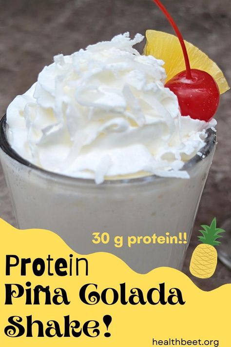 Pina Colada Shake, Creamy Pina Colada, Vanilla Protein Shake Recipes, 30 G Protein, Health Beet, Vanilla Protein Smoothie, Protein Drink Recipes, Peanut Butter Protein Shake, Banana Protein Shake