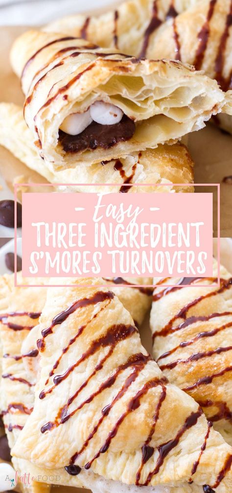 These s'mores turnovers are made with only 3 ingredients and are so flaky! Flaky puff pastry is filled with chocolate chips and marshmallows to make these easy s'more turnovers. S’mores Puff Pastry, Marshmallow Crescent Puffs, Chocolate Turnovers, Puff Pastry Turnovers, Chocolate Chips And Marshmallows, Easy Puff Pastry Desserts, Puff Pastry Recipes Dessert, Chip Recipes, Desserts With Chocolate Chips