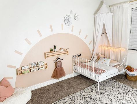 Girl Room Themes, Toddler Girl Room Themes, Minnen Bed, Ikea Minnen Bed, Ikea Toddler Bed, Toddler Girl Bedroom, Big Girl Bed, Ikea Hack Bedroom, Girl Bed