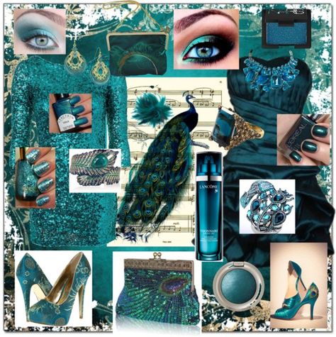 "Peacock" by frankiesreading on Polyvore Peacock Colour, Peacock Colour Dress, Peacock Inspired Dress Wedding, Luxury Bollywood Traditional Wear With Peacock Design, Theme Board Fashion Inspiration, Peacock Inspired Dress, Peacock Outfit Design, Peacock Mood Board, Butterfly Mood Board Fashion