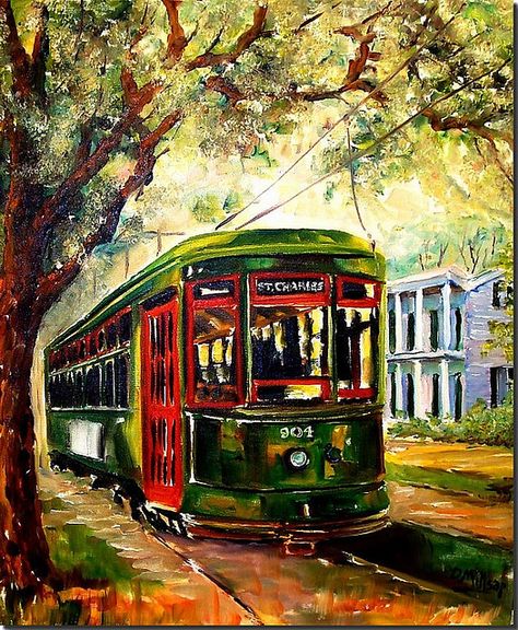 Streetcar on St.Charles Ave | Flickr - Photo Sharing! New Orleans Art, Louisiana Art, St Charles, New Orleans Louisiana, Street Cars, Original Oil Painting, High Quality Art Prints, Find Art, Louisiana