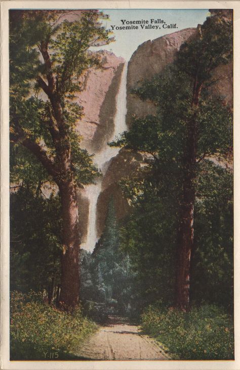 Front Cover Designs, Yosemite Falls, Pocket Journal, Poster Illustration, Nature Posters, Writing Project, National Park Posters, Vintage Journal, Vintage Landscape