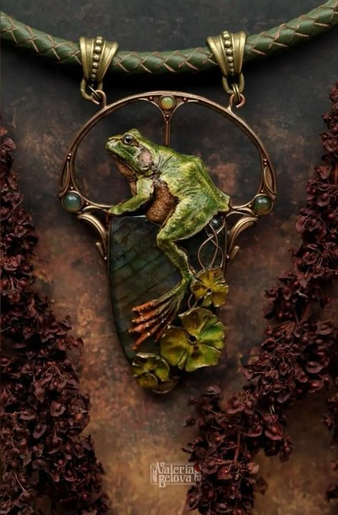 Fairy Glitter, Raven Jewelry, Frog Jewelry, Art Nouveau Pendant, Metalwork Jewelry, Metalsmithing Jewelry, Soldering Jewelry, Polymer Clay Miniatures, Assemblage Jewelry