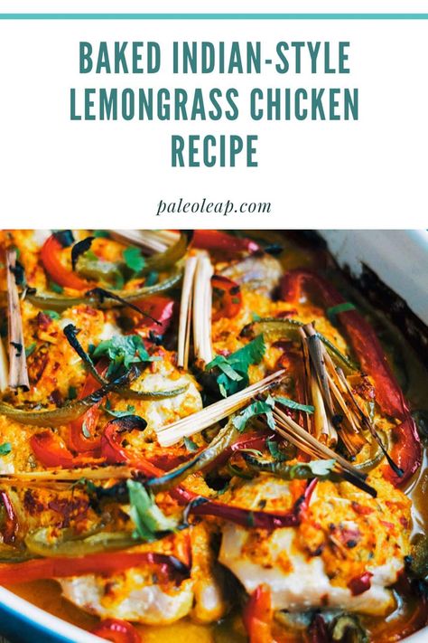 Baked Indian-Style Lemongrass Chicken Recipe pin. Lemon Grass Recipes, Lemon Chicken Crockpot, Lemongrass Chicken Recipe, Lemongrass Recipes, Alpha Gal, Lemongrass Chicken, Prep Bowls, Growing Veggies, Roast Chicken Recipes