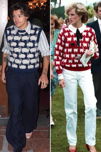 Harry Styles Wears $1,190 Sheep-Print Sweater Vest in N.Y.C. | PEOPLE.com Harry Styles Sheep Vest, Harry Styles Knitwear, Vest Over Sweater, Sweaters Print, Album Fine Line, Harry Styles Fashion, Brit Award, Harry Styles Sweater, Sweater Vest Knit