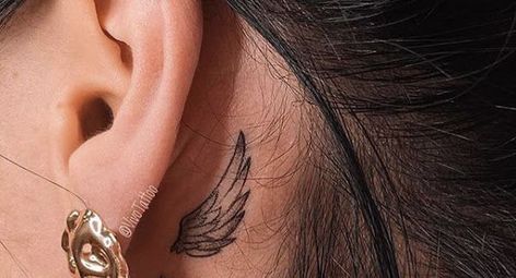 Angel Wings Tattoo Ear, Behind Ear Wing Tattoo, Small Angel Wing Tattoo Behind Ear, Angel Wing Ear Tattoo, Ear Wing Tattoo, Angel Wings Behind Ear Tattoo, Angel Wing Behind Ear Tattoo, Angel Wings Behind Ear, Wings Tattoo Behind Ear