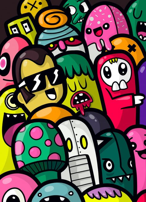 Gravity Art, Doodle Monster, Art Niche, Monogram Wallpaper, Cute Vector, Cute Alien, Doodle Art Drawing, Doodle Inspiration, Urban Graffiti