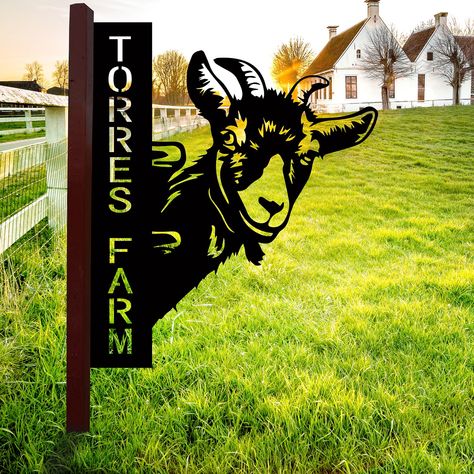 PRICES MAY VARY. Personalized Goat Farm Sign: Add a unique and personal touch to your farm, outdoor garden, or man cave with this custom goat metal sign. A gift that speaks to goat lovers and brings an artistic humor. Practical and Versatile: Metal farm signs crafted from high-quality 14 gauge steel, crafted to withstand outdoor conditions. these signs can withstand various weather conditions, making them a long-lasting addition to your outdoor decor. Not just decorative, custom metal sign adds Goat Signs, Goat Decor, Farm Signs Entrance, Custom Farm Signs, Tag Signs, Custom Welcome Sign, Metal Farm Sign, Animal Signs, Door Tag