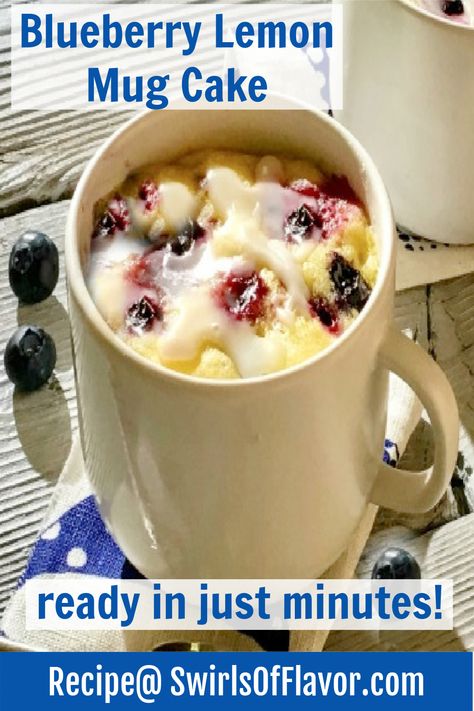 You can have a piece of our Blueberry Mug Cake Recipe With Lemon Glaze in just minutes with our easy mug cake recipe that "cooks" in your microwave in just minutes! A no bake dessert that will satisfy your sweet tooth! Lemon Blueberry Mug Cake, Easy Mug Cake Recipe, Blueberry Mug Cake, Lemon Glaze Recipe, Dessert In A Mug, Recipe With Lemon, Lemon Mug Cake, Easy Mug Cake, Mug Cake Recipe