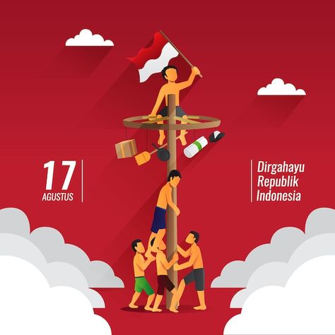 Independence Day Design, Pole Climbing, Indonesia Traditional, Independence Day Greeting Cards, Indonesian Independence, Independence Day Greetings, Baby Birthday Party Theme, Independence Day Poster, Red And White Flag