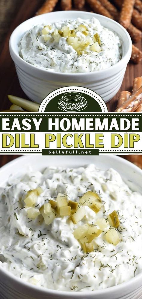 Pickel Dip Recipes, Easy Dill Pickle Dip, Easy Pickle Dip, East Dips For Parties, Easy Cold Dips For A Party, Pickle Dip Pinwheels, Cold Party Dips Appetizers, Dill Chip Dip, Savory Dips For Parties Cold