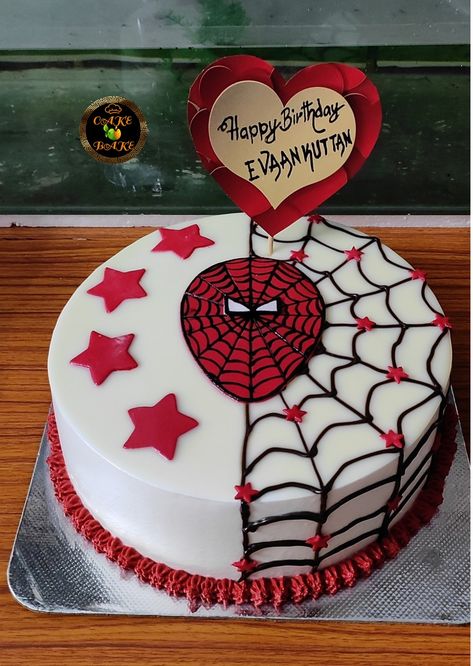 Simple Cartoon Cake Designs, Boy Birthday Cake Simple, Cartoon Cake For Boys, Simple Cake Designs For Boys, Bon Voyage Cake, Fruit Cake Design, Cake Designs For Boy, Cartoon Birthday Cake, Spider Cake