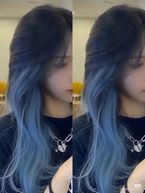 волос Fog Blue Hair, Blue Hair White Highlights, Light Blue Highlights In Black Hair, Hair Highlights Inspiration, Hair Highlights For Women, Ashy Blue Hair, Blue Hair Dye Ideas, Silvery Blue Hair, Pelo Color Ceniza