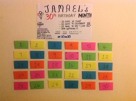 Birthday Month Surprises For Him, 30 Days Of Gifts For 30th Birthday, 30 Days To 30 Birthday Gift Ideas, 30 Day Birthday Countdown Gift Ideas, Gofts For Mom, Countdown Gifts, Surprise For Him, Birthday Countdown, Candy Board