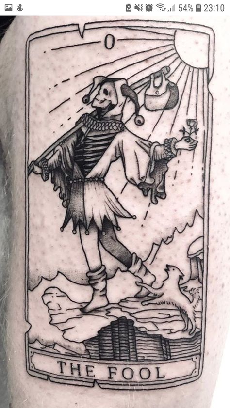 Mens Tarot Card Tattoo, Fools Tarot Card Tattoo, Joker Tarot Card Tattoo, 7 2 Card Tattoo, Tarot Card Tattoo Hermit, Tarot Card Tattoo The Magician, The Fool Tarot Tattoo Design, The Fool Card Tattoo, Tarot Card Tattoo Design Simple