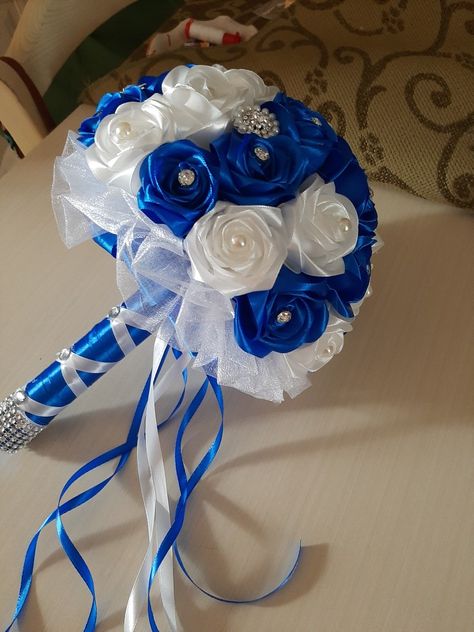 Royal Blue Bouquet, Pearl Bouquet Wedding, Pearl Bridal Bouquet, Wedding Bouquet Ribbon, Beaded Bouquet, Artificial Wedding Bouquets, Crystal Bouquet, Bouquet Bridesmaid, Rose Bridal Bouquet