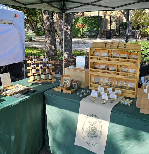 It's a beautiful day! Shelf stable elderberry syrup and tea samplers available!! #elderberries #elderberrysyrup #herbalism #herbalbusiness #herbalapothecary #ApothecaryShop #apothecary #teashop #teasampler #sanantoniopopup #sanantoniomarket Herbal Vendor Booth, Herbal Tea Business, Pop Up Display, Craft Market Display, Tea Crafts, Homemade Tea, Craft Market, Market Display, Vendor Booth