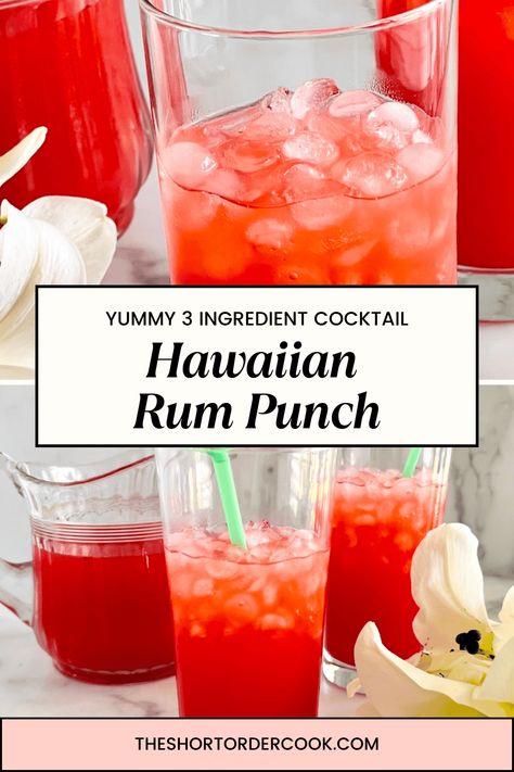 Hawaiian Rum Punch - The Short Order Cook Spiked Hawaiian Punch Recipes, Hawaiian Punch Alcohol Drinks, Run Punch Recipe, Fruit Punch Alcohol Drinks, Red Rum Punch, Pineapple Rum Punch For A Crowd, Hawaiian Punch Party Punch Alcohol, Drinks With Malibu Rum, Malibu Rum Punch