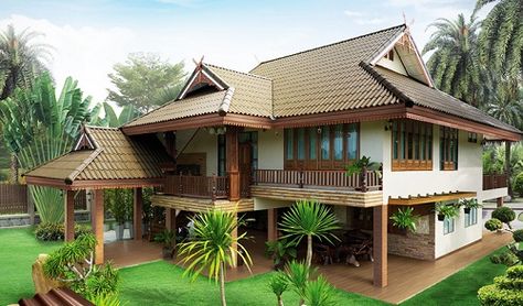 Modern Thai Style House Thai House Design, Filipino House, House Structure Design, Home Designs Exterior, Philippine Houses, Thai House, Casa Country, Rest House, Kerala House Design