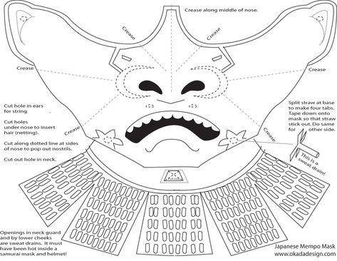 Cardboard Samurai Armor, Japan For Kids, Helmet Template, Japanese Demon Mask, Mask Papercraft, Chest Armor, Cardboard Mask, Samurai Mask, Foam Armor