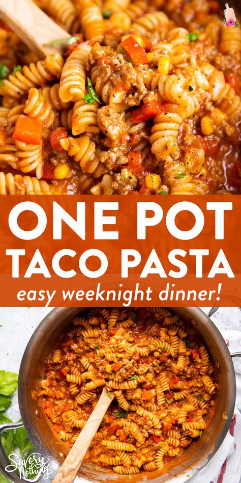 Easy Good Supper Ideas, Easy Supper Recipes With Ground Beef, Taco Noodles Recipe, Taco Pasta Crockpot Recipes, Taco Pasta Dinner, Best Taco Pasta Recipe, Easy 1 Pot Meals Dinners, One Pot Cheesy Taco Pasta, Short Ingredient Recipes Dinners