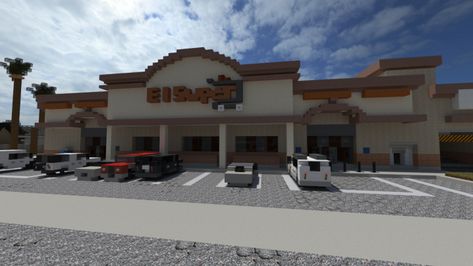 ElSuper Grocery Store & PlanetFitness | OR Minecraft Map Shopping District Minecraft, Grocery Store Minecraft Ideas, Minecraft Convenience Store, Minecraft Grocery Store Interior, Grocery Store Minecraft, Minecraft Strip Mall, Minecraft Supermarket, Minecraft Grocery Store, Minecraft Neighborhood