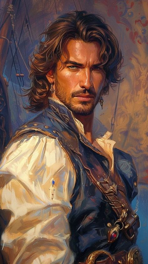 Fantasy Pirate Art Male, Fantasy Pirate Art, Pirate Fantasy Art, Dnd Pirate Art, Pirate Character Art, Fantasy Male Art, Pirate Man, Sea Man, Persian Warrior