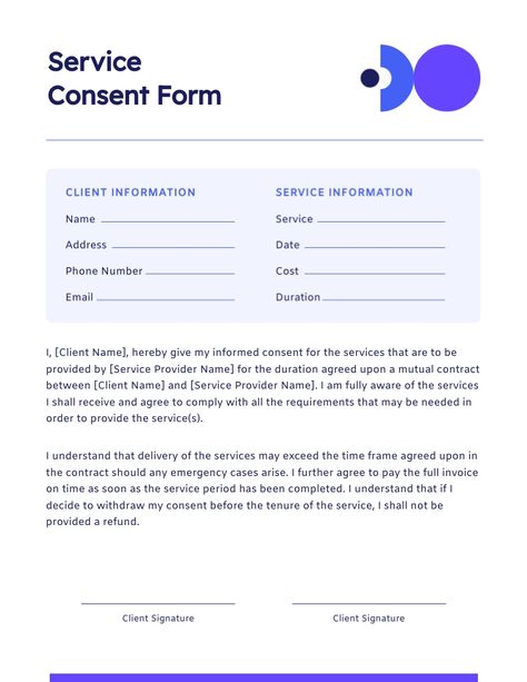 Service Consent Form Template  Visme Medical Consent Form Children, Printable Forms, Informed Consent, Consent Forms, Form Template, Higher Consciousness, Consciousness, Give It To Me, Medical