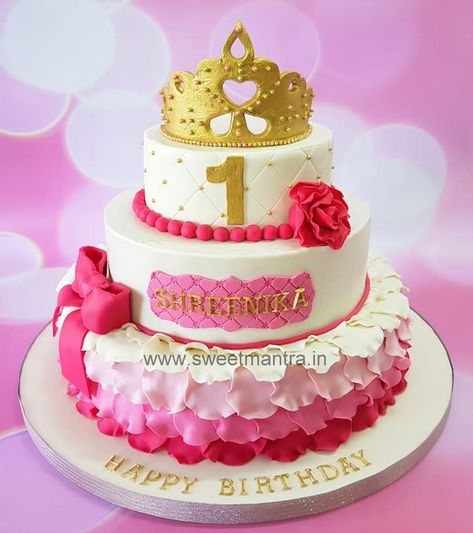 3 Step Cake Design, Step Cake Designs, 1st Birthday Cake Designs, 3 Tier Birthday Cake, Latest Cake Design, Doll Cake Designs, 3d Princess, Cake Designs For Kids